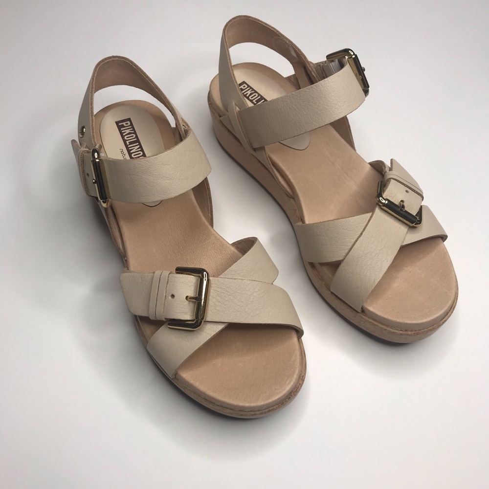 Pilkolinos Leather Cork Flatform Sandals Nude